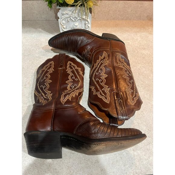 Lucchese 1883 Lizard Cowboy Boots With Embroidered Western Design Size 7 - Picture 4 of 14